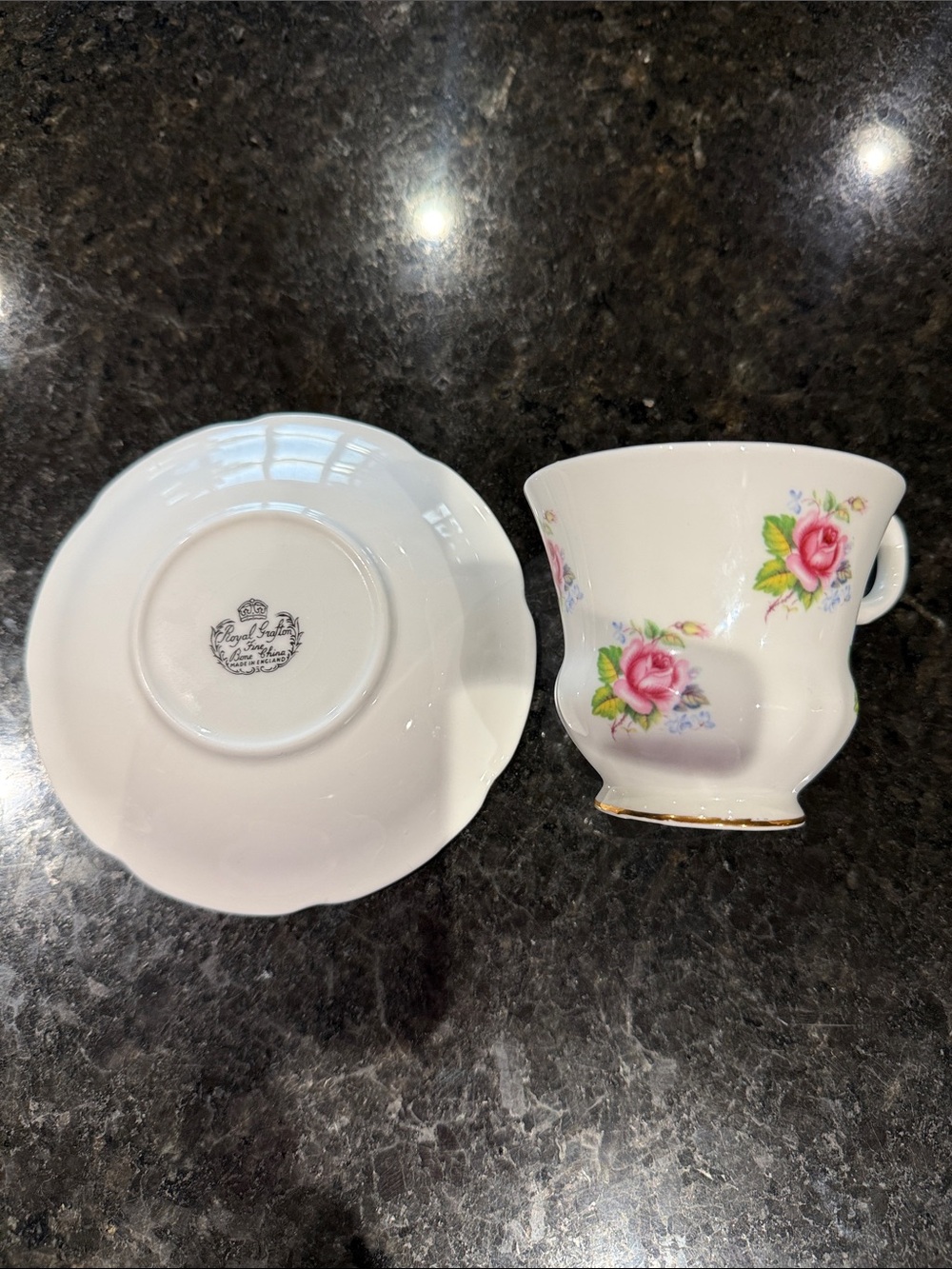 Royal Grafton Fine Bone China Teacup & Saucer – Pink Rose Floral, England